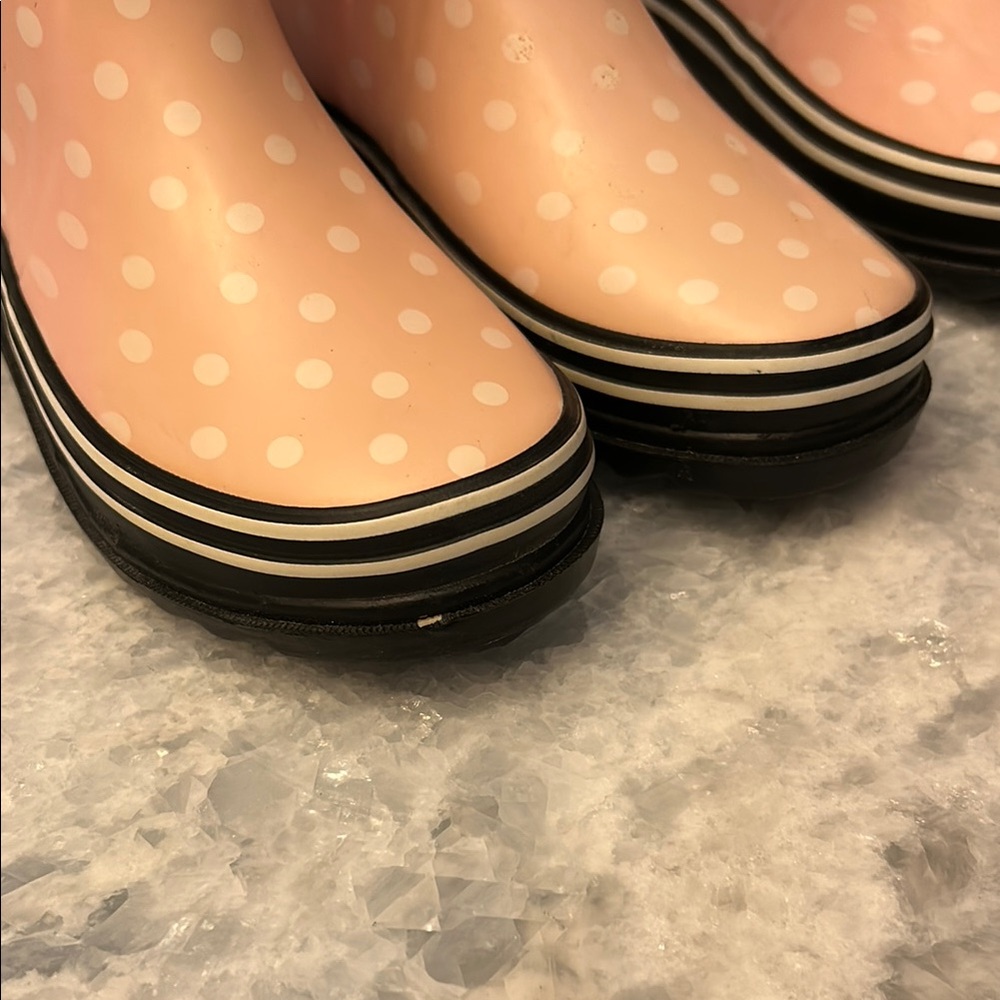 Girls Black and Pink White Polka Dot Rain Boots Platform Sole Size 13 Two Pairs - Picture 12 of 14